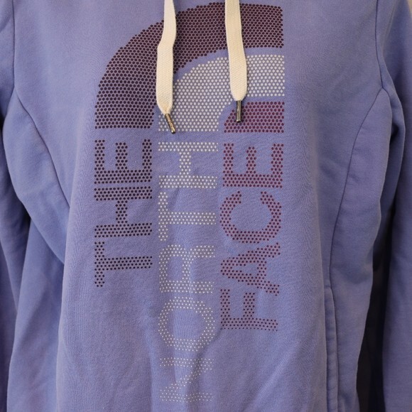 The North Face Blue Pullover Hoodie Medium Spellout Raised Dot Logo Sweatshirt - Picture 6 of 13